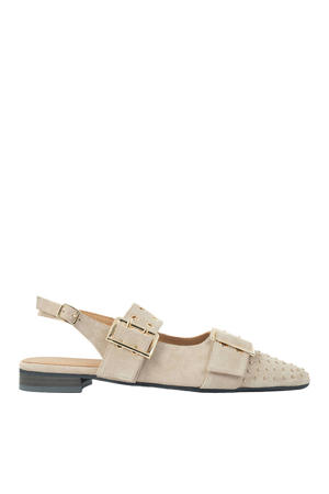 suède leren slingback loafers beige