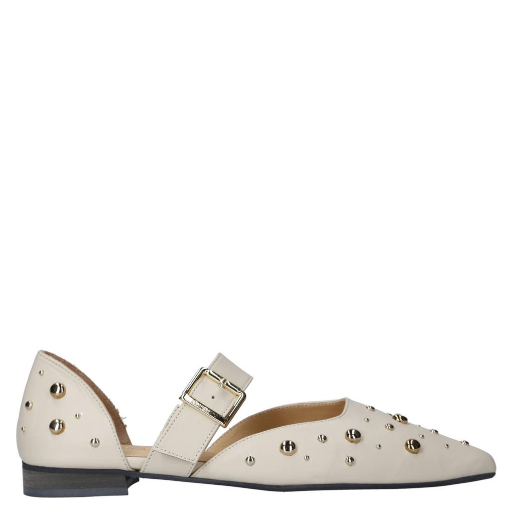 Ecru dames Babouche G-Ally-1 suède loafers met studs met gesp