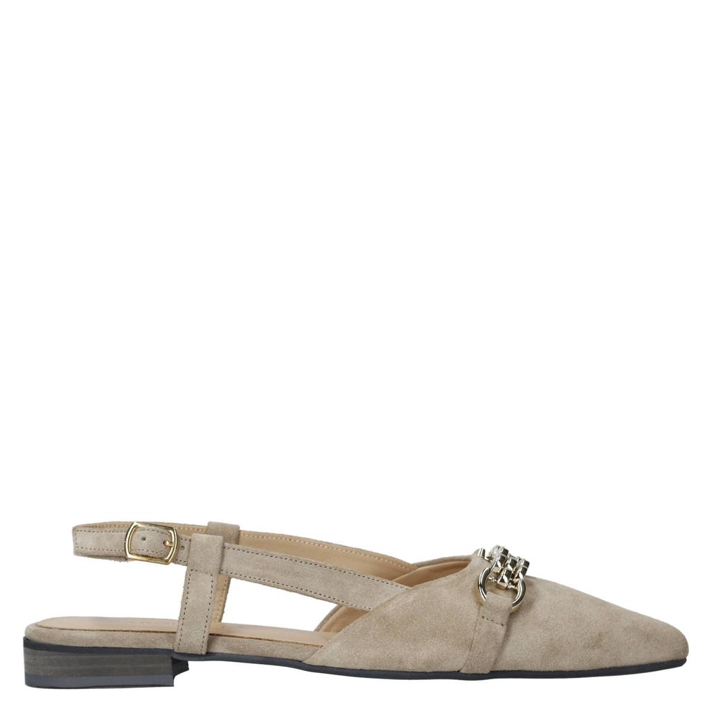 Beige dames Babouche G-Lima-2 leren slingback loafers van suède met gesp