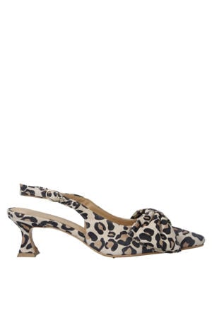 Jojo-2 suède leren slingback pumps met panterprint en strik beige/zwart