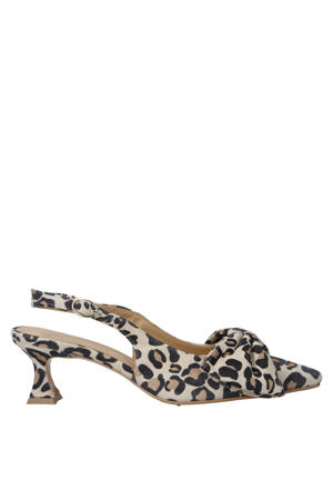 Jojo-2 suède leren slingback pumps met panterprint en strik beige/zwart