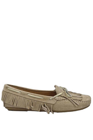 Hella-173 leren suède mocassins met franjes beige