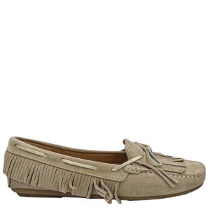 Hella-173 leren suède mocassins met franjes beige