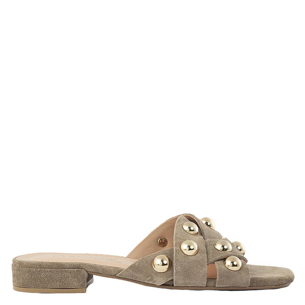 Beige en gouden dames Babouche G-Sabien-2 suède slippers