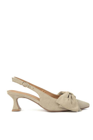 Jojo-2 suède leren slingback pumps met strik beige