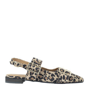 suède leren slingback loafers met panterprint beige/zwart