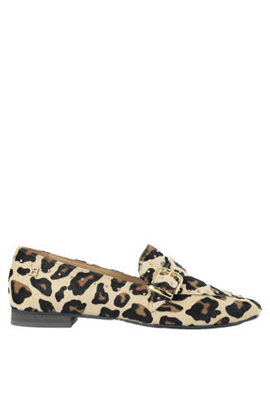 G-Luna- 8 leren loafers met ponyhair en panterprint beige/zwart