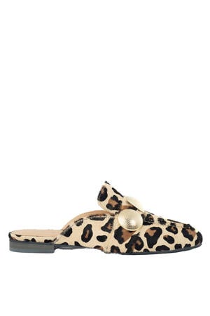 G-Lara-8 leren slippers met panterprint beige/zwart