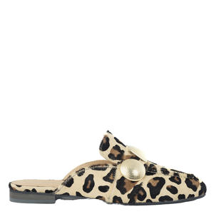 G-Lara-8 leren slippers met panterprint beige/zwart