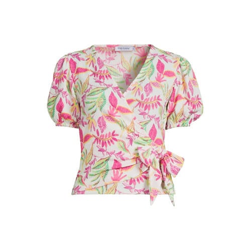 Anytime crinkle overslagtop met pofmouwen multi afbeelding