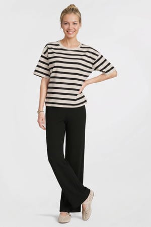 jersey crinkle wide leg broek zwart