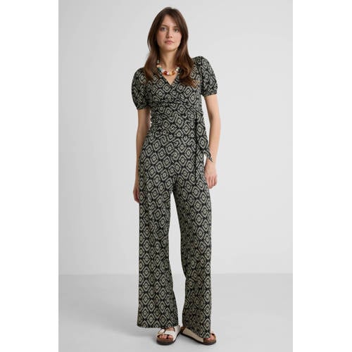 Anytime jersey crinkle wide leg broek met all-over print afbeelding