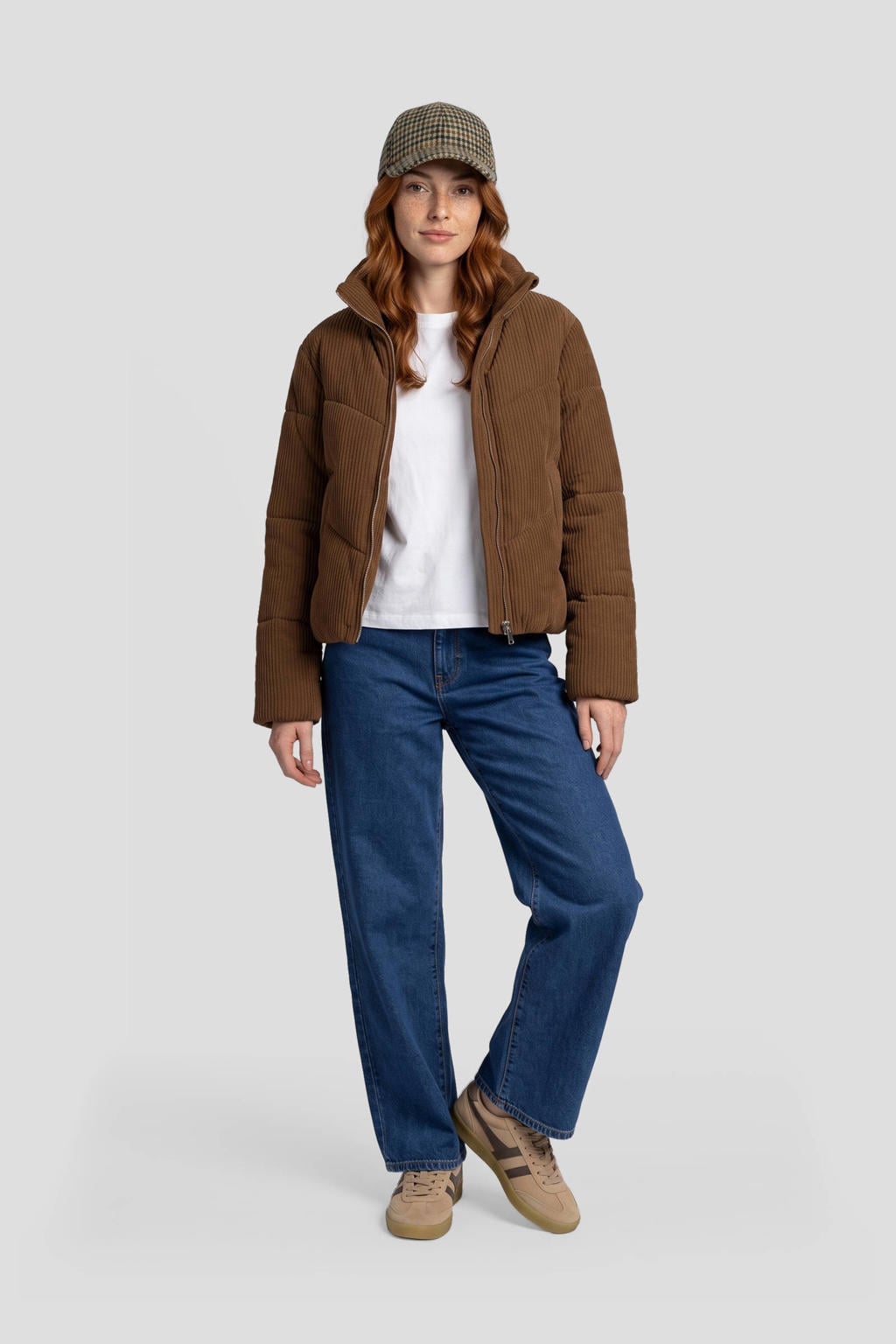 Anytime corduroy gewatteerde jas donkerbruin