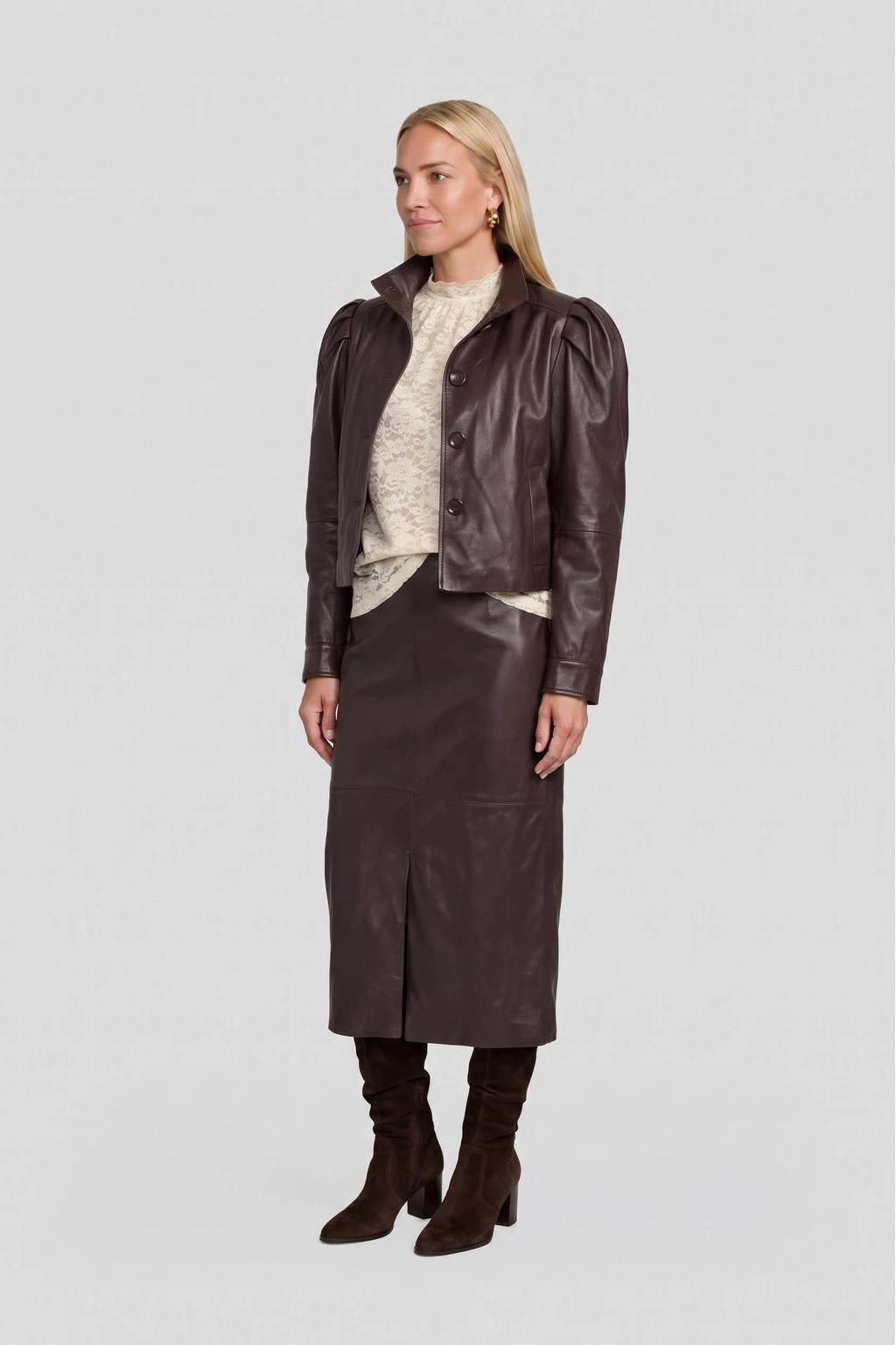 Ruby imitatieleren jacket donkerbruin