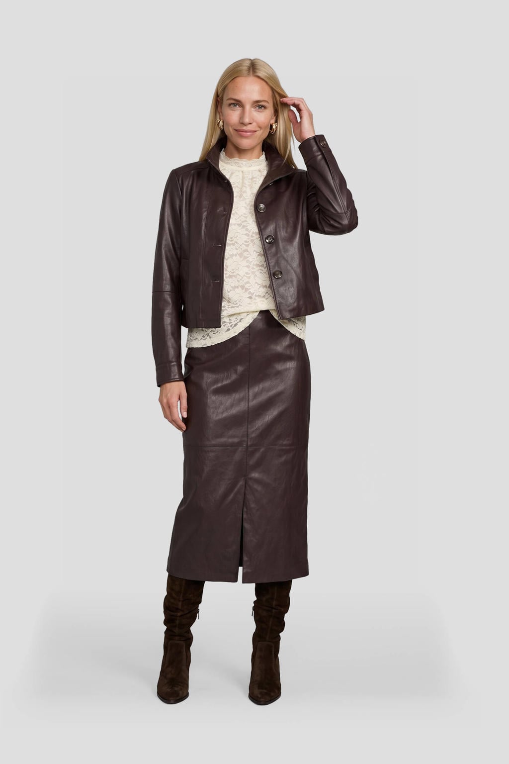 Ruby imitatieleren jacket donkerbruin