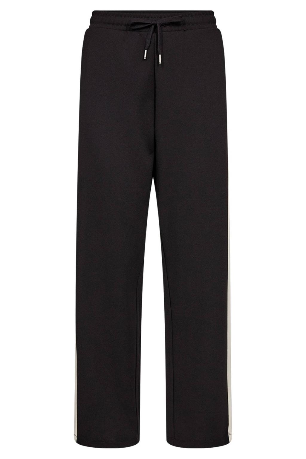 Zwarte dames Soyaconcept straight high waist casual broek van polyester met elastische tailleband met koord en effen