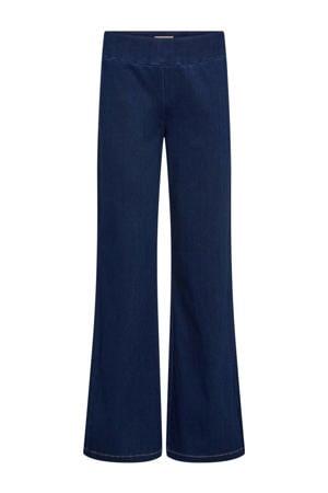 wide leg high waist casual broek donkerblauw