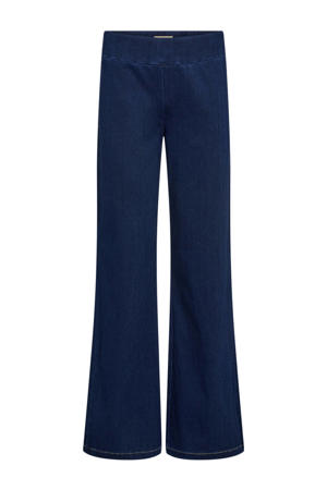 wide leg high waist casual broek donkerblauw