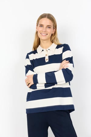 gestreepte gebreide trui donkerblauw