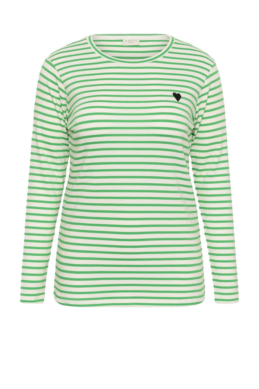 Groen en witte dames Kaffe Curve gestreepte top van viscose met lange mouwen en ronde hals