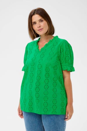 blousetop groen broderie