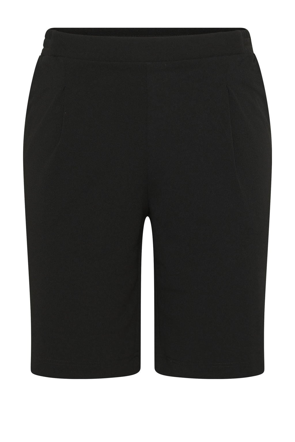 Zwarte dames Kaffe Curve regular high waist casual short van polyester met elastische tailleband en effen