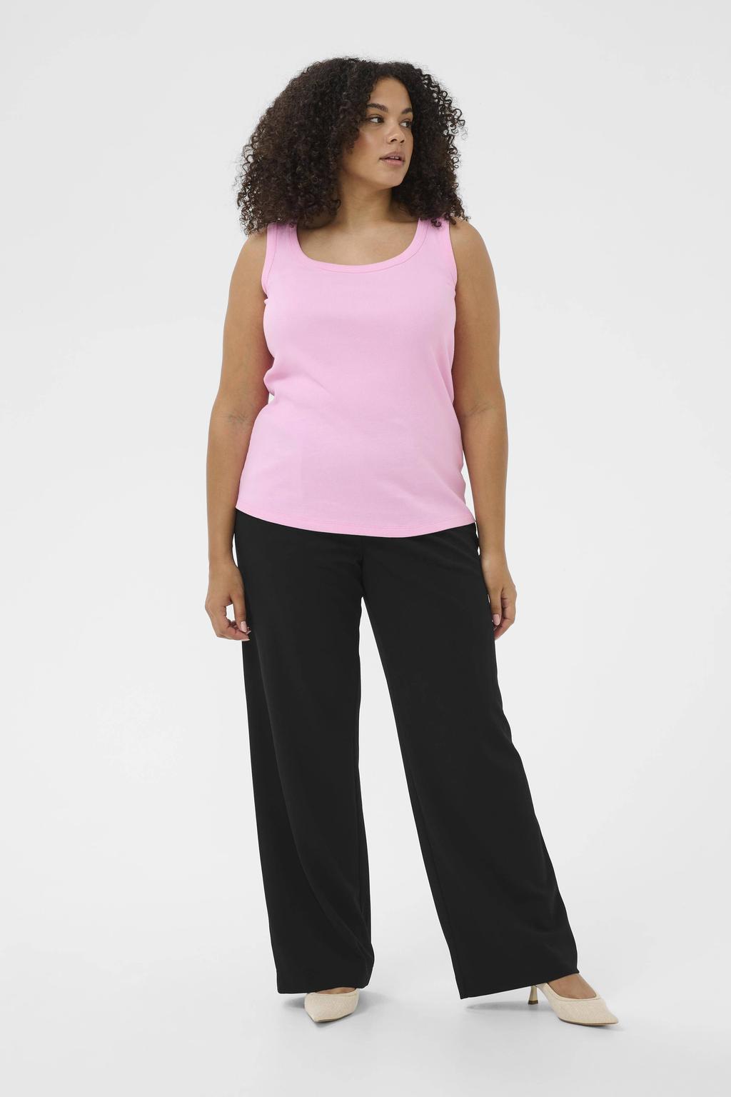 Zwarte dames Kaffe Curve wide leg high waist casual broek met effen