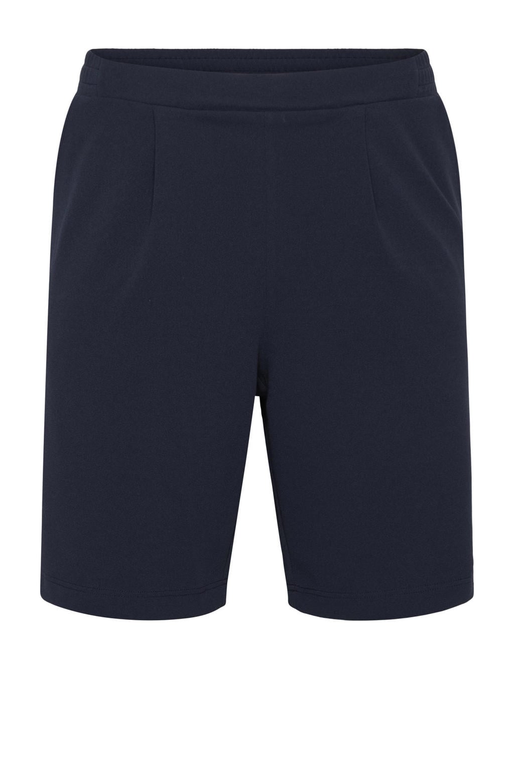 Donkerblauwe dames Kaffe Curve regular high waist casual short van polyester met elastische tailleband en effen