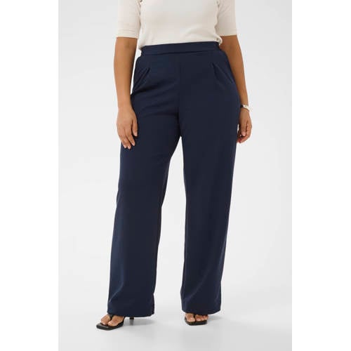 Kaffe Curve wide leg high waist casual broek donkerblauw afbeelding