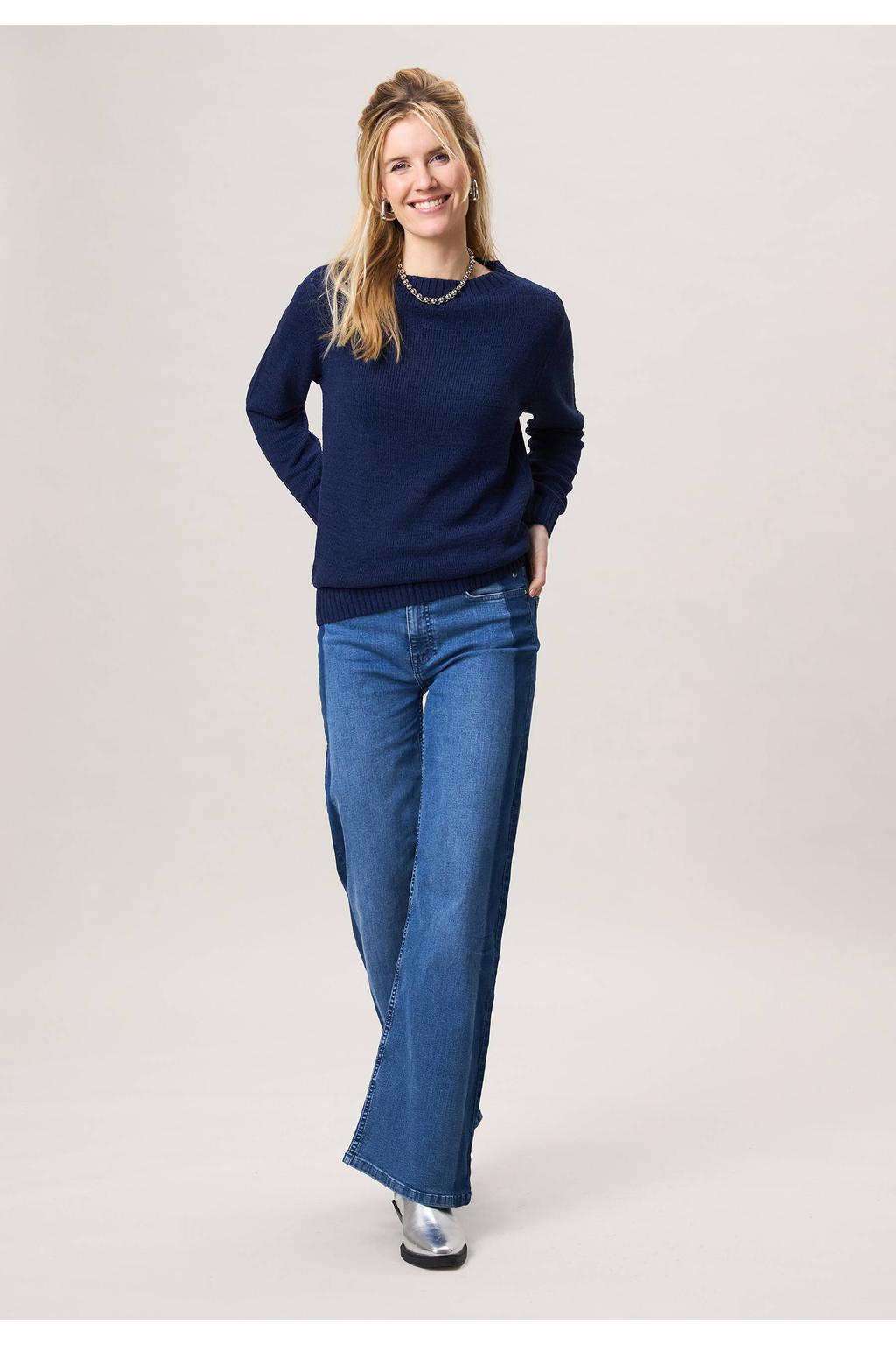 Medium blue denim dames Miss Etam straight leg jeans van denim met rits- en knoopsluiting