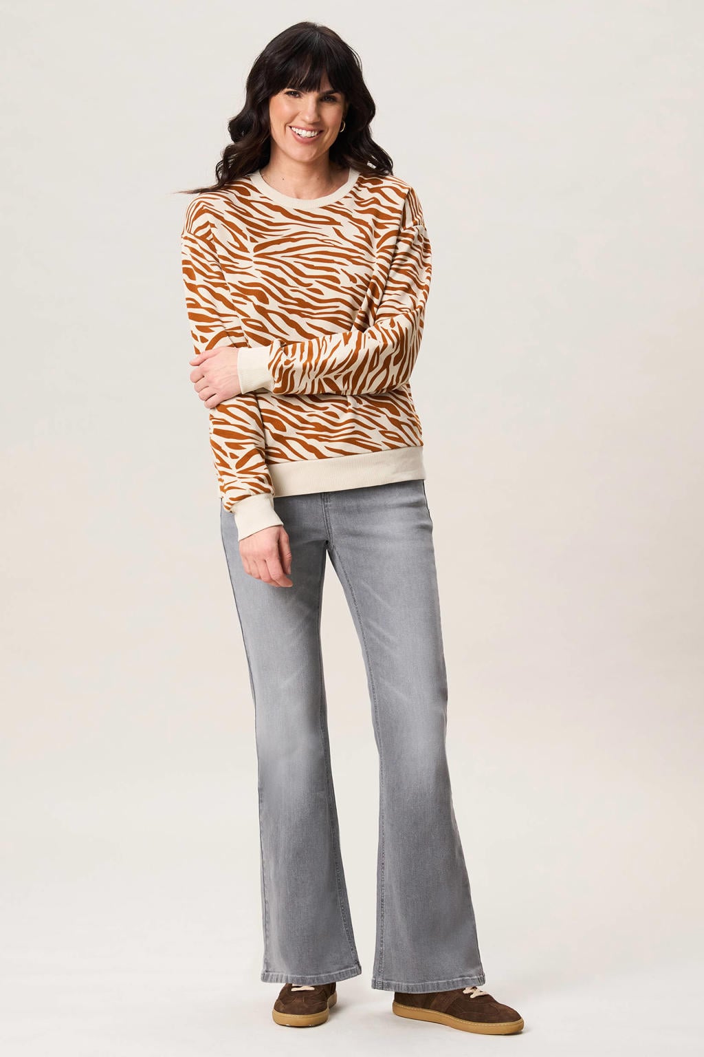 Oranje dames Miss Etam sweater van katoen met dierenprint, lange mouwen en ronde hals