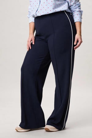 wide leg high waist gestreepte casual broek donkerblauw
