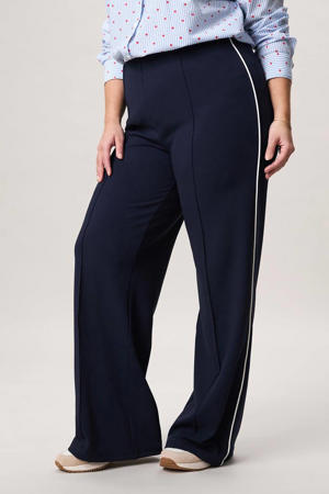 wide leg high waist gestreepte casual broek donkerblauw
