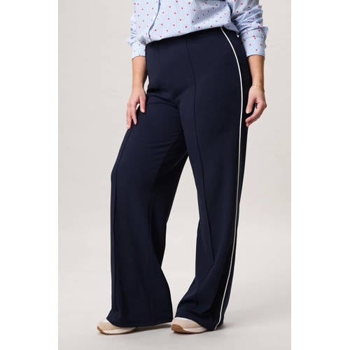 Miss Etam Plus wide leg high waist gestreepte casual broek donkerblauw afbeelding