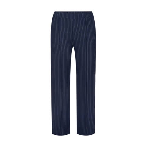 Miss Etam Plus straight high waist gestreepte casual broek donkerblauw afbeelding