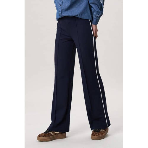 Miss Etam wide leg high waist gestreepte casual broek donkerblauw afbeelding