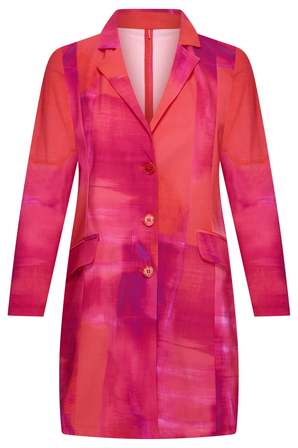 Roze, rood en paarse dames Plus Basics travelstof oversized blazer met lange mouwen, reverskraag en knoopsluiting