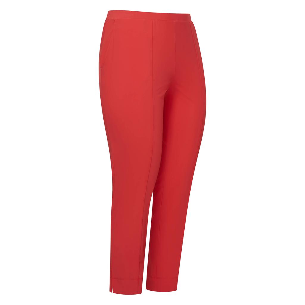 Rode dames Plus Basics travelstof slim regular waist cropped broek met effen