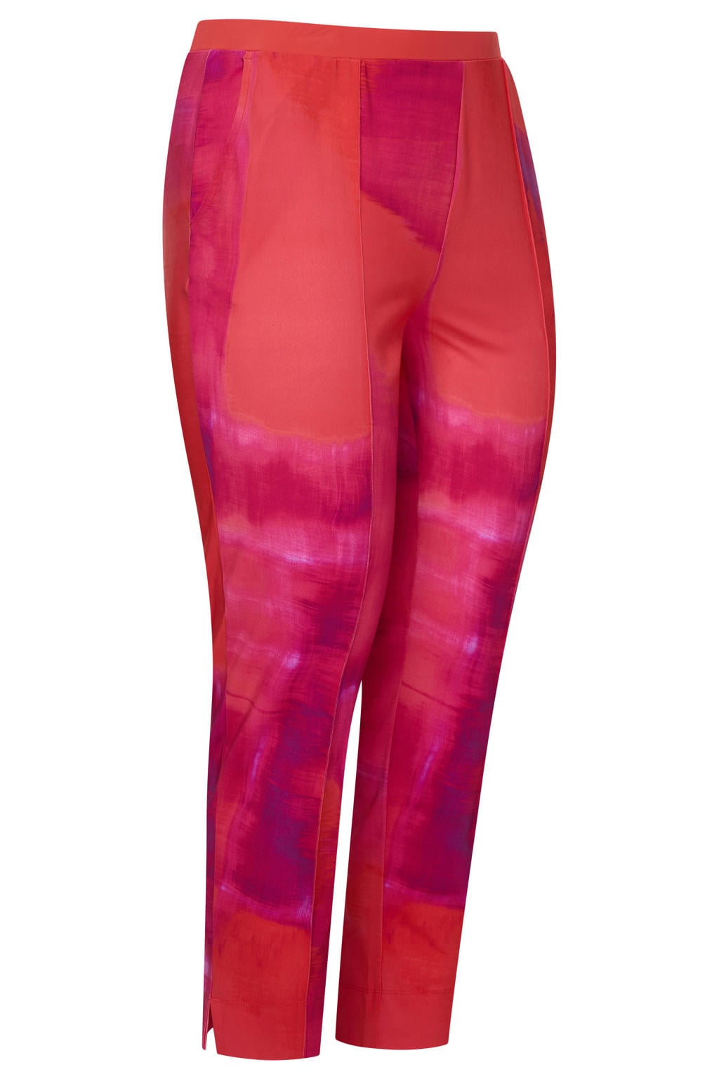 Rood en roze dames Plus Basics travelstof straight regular waist cropped broek