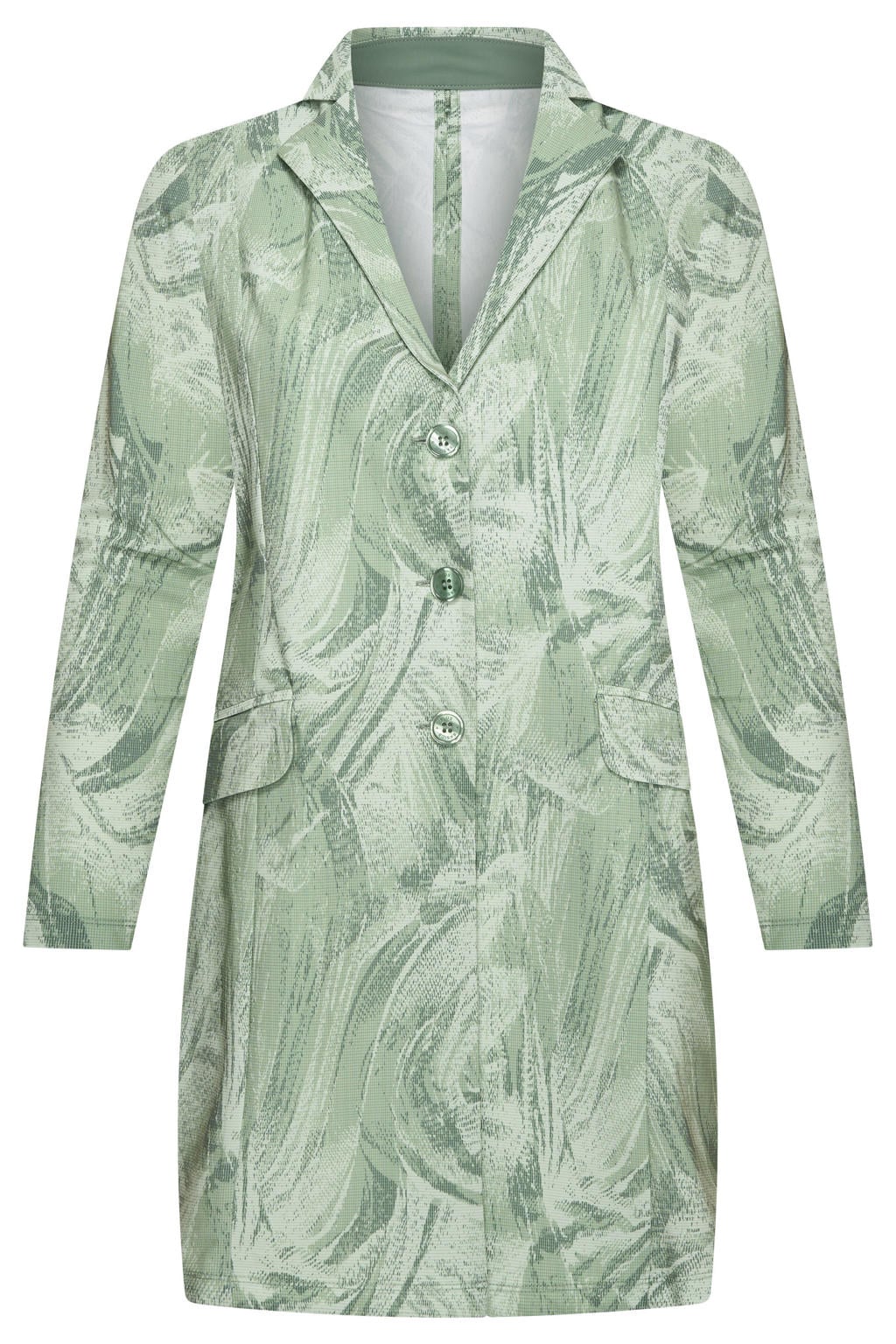 Groene dames Plus Basics travelstof oversized blazer met lange mouwen, reverskraag en knoopsluiting