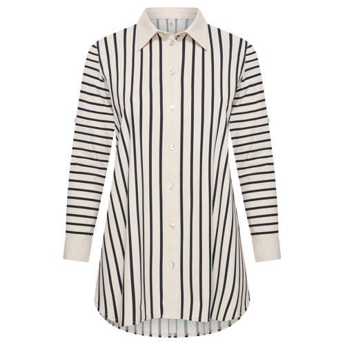 Plus Basics travelstof gestreepte blouse ecru afbeelding