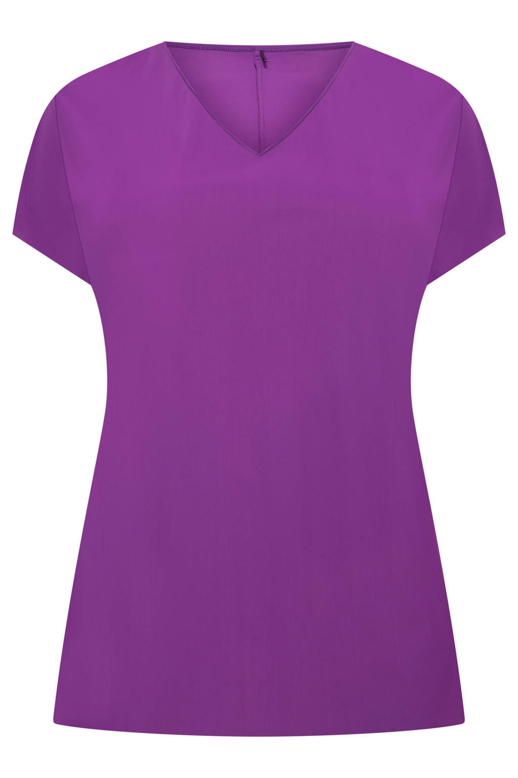 Paarse dames Plus Basics top van polyamide met effen en korte mouwen