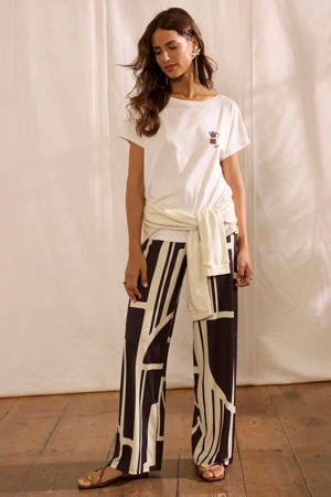 wide leg regular waist broek zwart