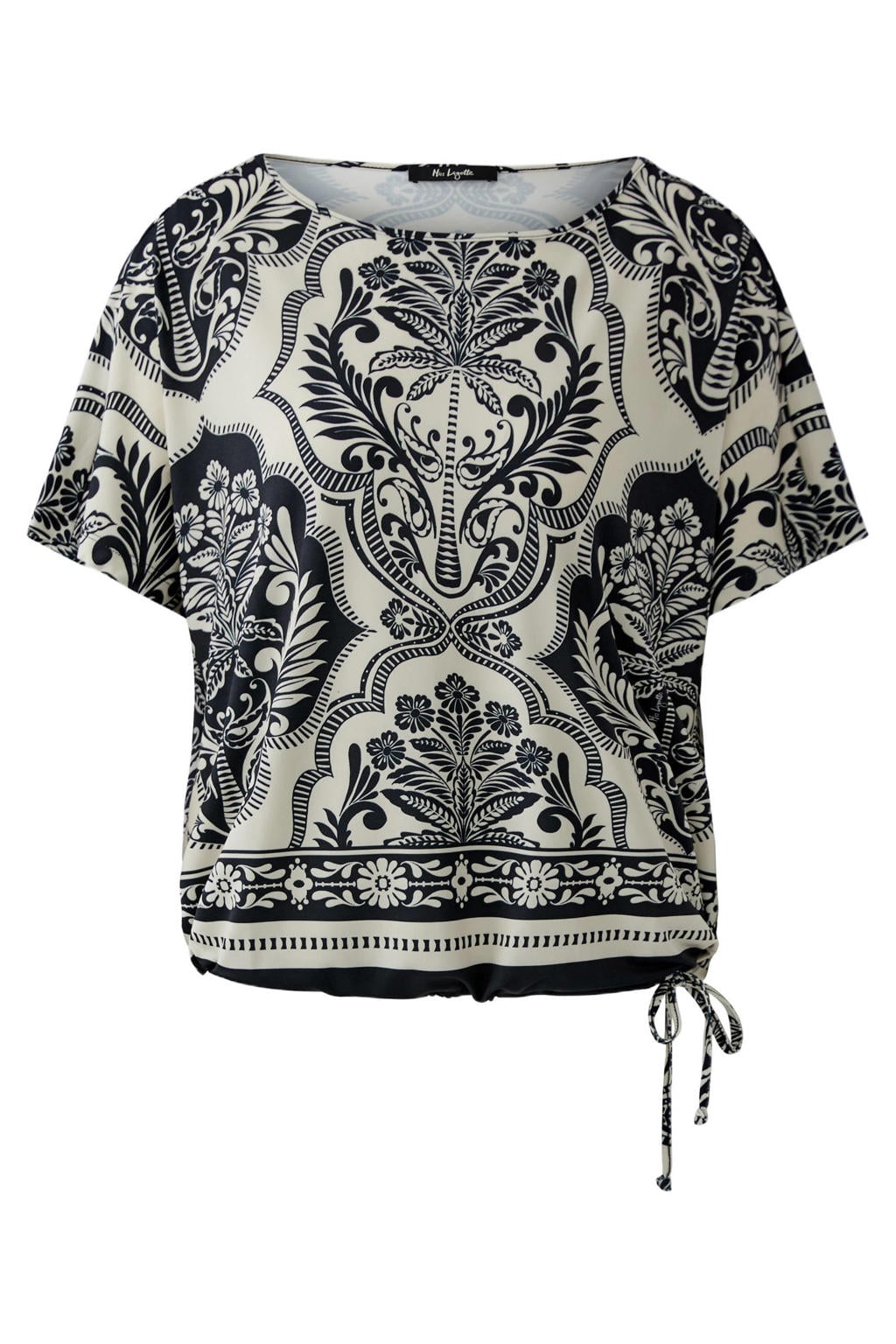Zwart en witte dames Miss Lagotte T-shirt van polyester met korte mouwen, ronde hals en elastische boord