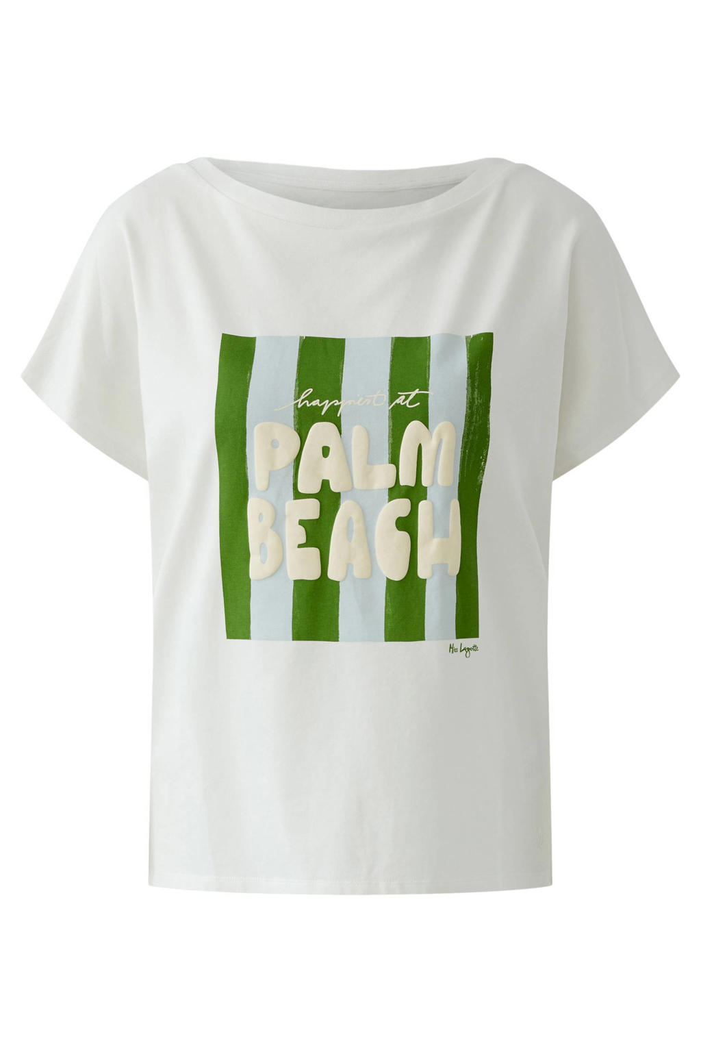 Ecru dames Miss Lagotte top met grafische print, korte mouwen en ronde hals