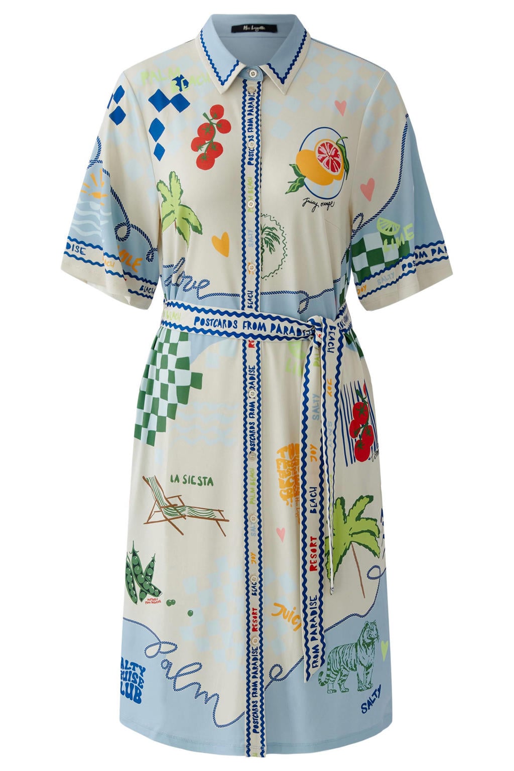 Multikleurige dames Miss Lagotte midi jurk van polyester met grafische print, korte mouwen en klassieke kraag