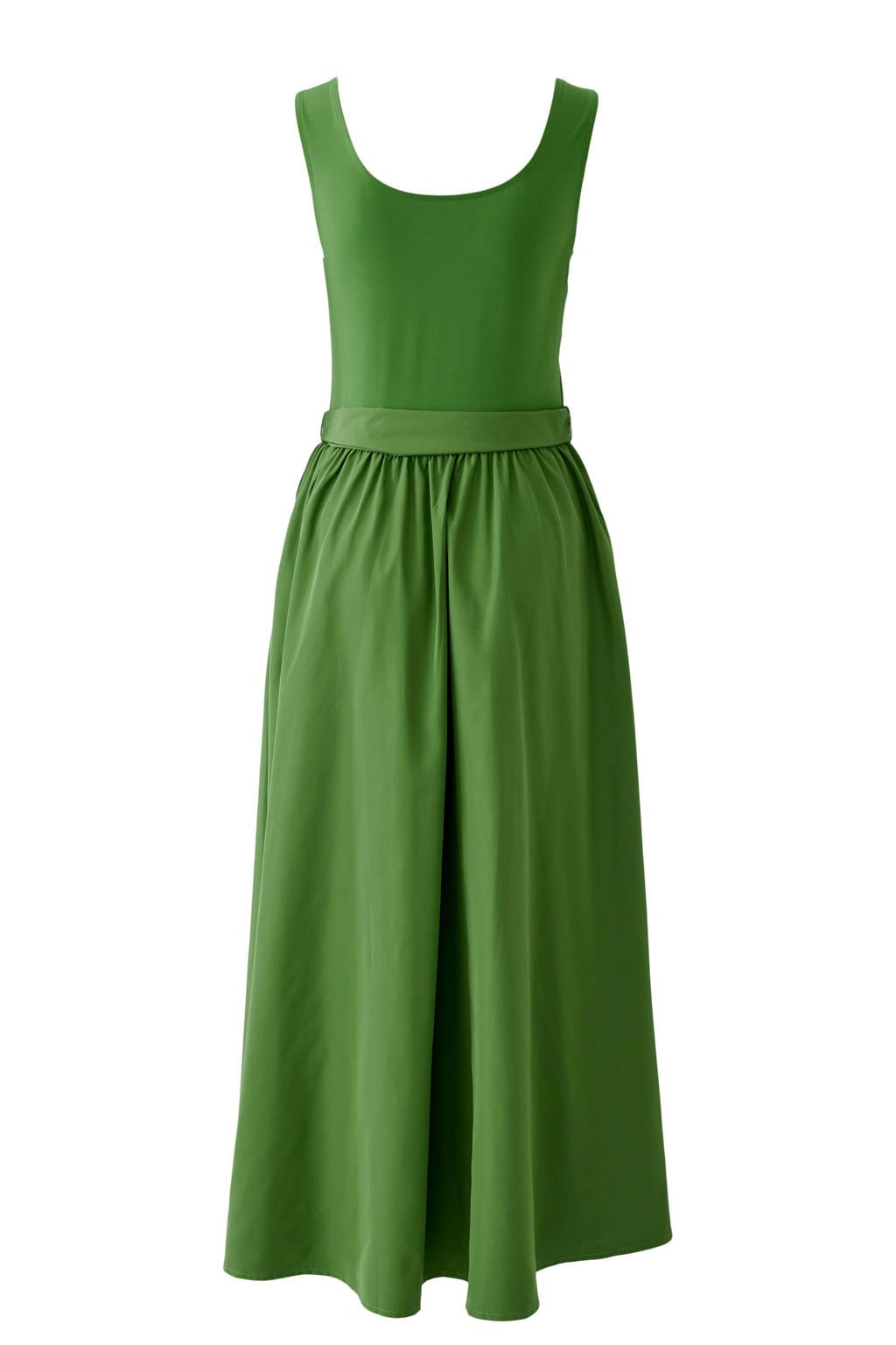 Groene dames Miss Lagotte midi jurk van polyester met effen, ronde hals en strikje