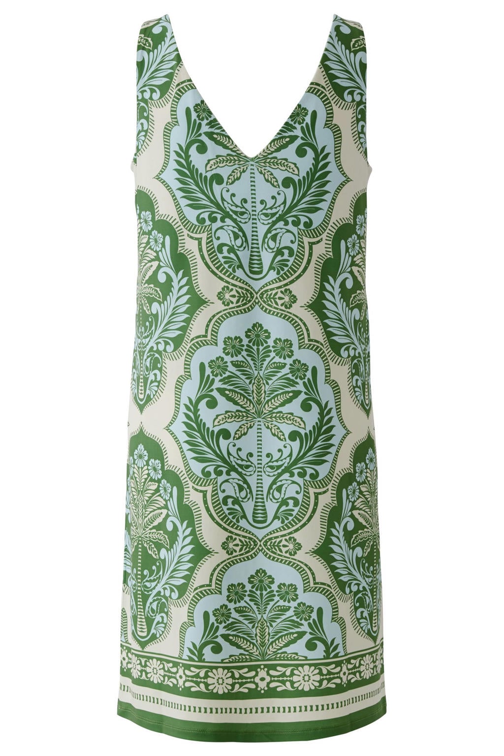 Groen, blauw en ecru dames Miss Lagotte korte jurk van polyester met V-hals