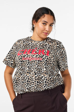 T-shirt met panterprint bruin