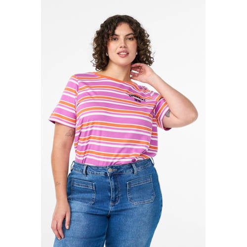 Zizzi gestreepte T-shirt roze afbeelding